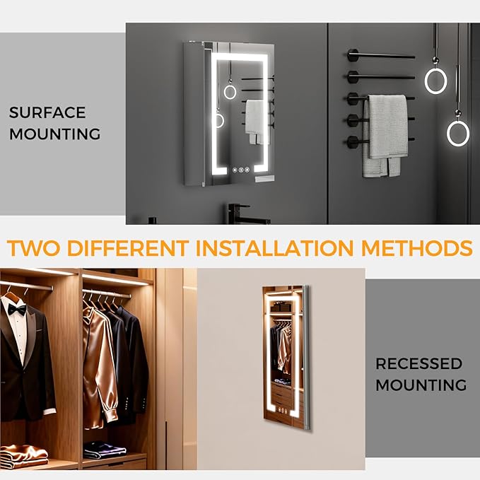 New LED Bathroom Mirror 20 * 30 Stepless Dimmable Wall Mirrors with Anti-Fog, Shatter-Proof, Memory, 3 Colors, Memory Function, Water Proof, Decor Vanity Mirror