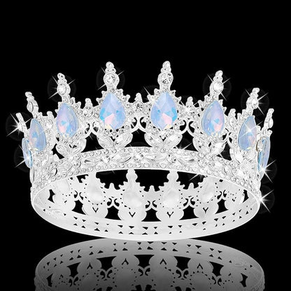 Queen Crown Rhinestone Wedding Crowns and Tiaras for Women Costume Party Hair Accessories Princess Birthday Crown Crystal Bridal Crown (Silver Fantasy Light Blue Crown)