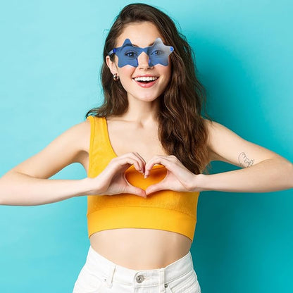 PLULON 7 Pairs Blue Star Sunglasses Rimless Star Shape Sunglasses, Star Glasses Bulk Bachelorette Sunglasses Star Party Favors for Birthday Beach Kids Adult