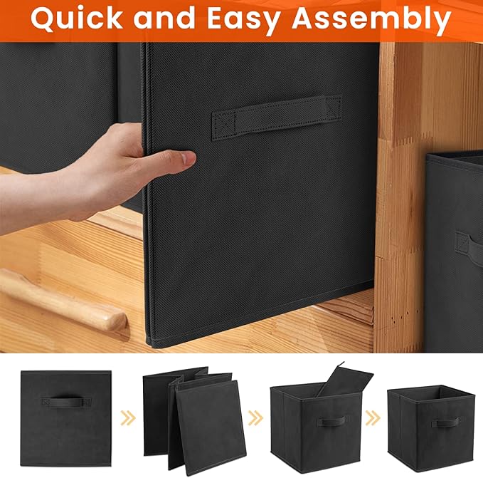 Criusia Storage Cubes - 11 Inch Heavy Duty Fabric Storage Bins for Shelves Closet, Cube Organizer - 8 Pack Collapsible Cube Storage Bins Baskets for Organizing Clothes Blankets Toys (Black)