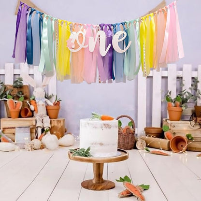 Bunny One Highchair Banner - Rabbit First Birthday Decor, Easter 1st Birthday High Chair Banner for Party, Anniversary, Cake Smash, Photo Prop