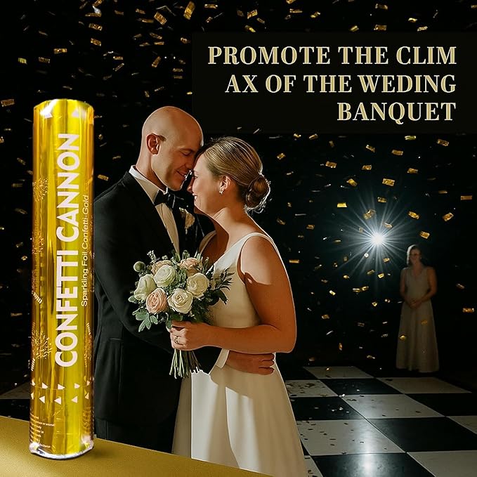 Gold Confetti Cannons for Any Celebration | 5-Pack 12-Inch Party Poppers for Weddings, Birthdays, Graduations, and More.