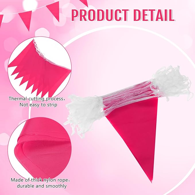 100 Feet Pennant Banners Flags 75 Solid String Triangle Flags for Grand Opening, Carnival Theme Birthday Party Decoration Outdoor Events Classroom Decoration(Rose Red)
