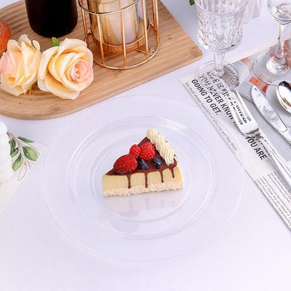 100PCS Clear Plastic Plates, Clear Disposable Plates for 50 Guests, 50 Dinner Plates 10.25 inch & 50 Dessert Plates 7.5 inch for Party, Graduation, Wedding