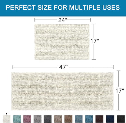 Non Slip Thick Shaggy Chenille Bathroom Rug Mat Set Extra Soft and Absorbent Striped Floor Rugs, 2 Piece, Machine-Washable