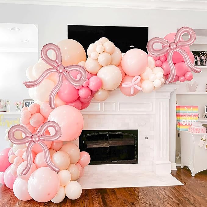 4 Pcs Pink Bow Balloons Bow Birthday Decorations for Girls Women Bow Theme Birthday Party Decorations for Bridal Shower Baby Shower Engagement Bachelorette Party Decorations 26 x 24 Inch