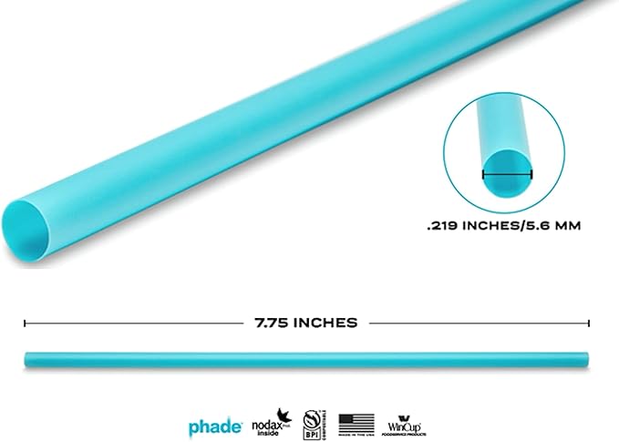 phade Eco-Friendly 7.75" 375 Count Jumbo Drinking Straws - Sustainable Marine Biodegradable Compostable Individually Wrapped, 1 Pack