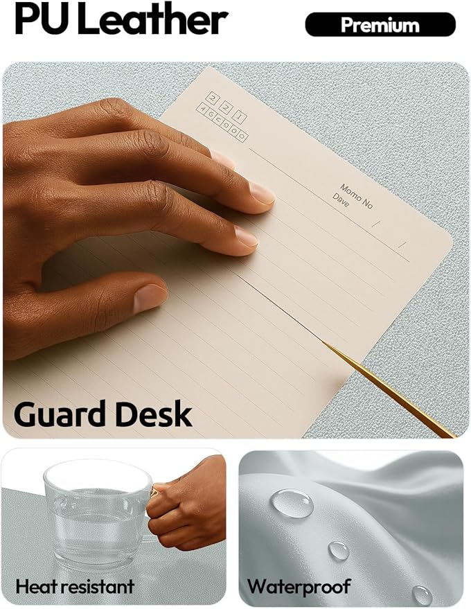 YSAGi Leather Desk Pad Protector, Office Desk Mat, Large Mouse Pad, Non-Slip PU Leather Desk Blotter, Laptop Desk Pad, Waterproof Desk Writing Pad for Office and Home (Silver, 35.4" x 17")