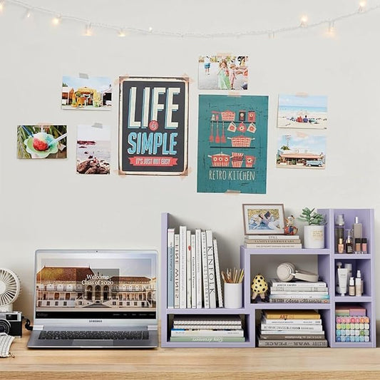 Desk Shelves Desktop Organizer Shlef - Purple Office Organization for Top of Desk Organizers and Accessories Corner Bookshelf Table Top Shelving Small Hutch Decorations for Women Office