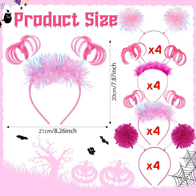 Censen 16 Pcs Pom Pom Headband Party Headbands Tinsel Wrapped Ponytail Head Bopper Costume Headwear Team Spirit Accessories