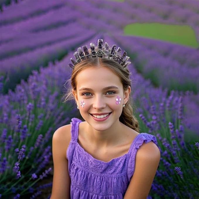 Amethyst Raw Quartz Headband, Crystal Tiara Hairband Goddess Photography Headwear for Women Girls