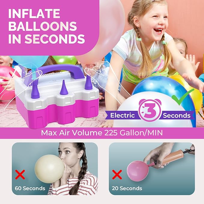 ETENWOLF P600 Electric Balloon Pump for All Balloons with 3 Nozzles 110V 600W Balloon Blower for Party Metalic Latex 260q Foil Balloons, Balloon Inflator for Birthday Decorations