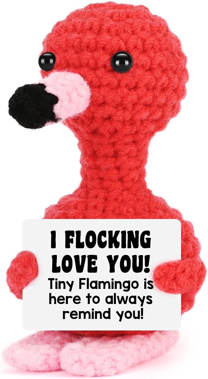 Funny Anniversary Women Gifts for Girlfriend Wife Christmas Stocking Stuffers Gifts for Her, Birthday I Love You Flamingo Romantic Gift for Couple Boyfriend, Handmade Crochet Flamingo Lover Present