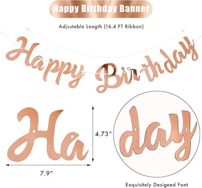 CANREVEL 3 PCS Rose Gold Happy Birthday Banners, Hanging Stars Garland and Pennant Banner Flags, Rose Gold Party Decorations, Rose Gold Party Supplies for Women Men Girls Boys Adult