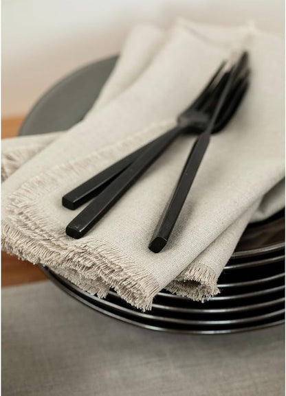 Solino Home Natural Linen Napkins Set of 4-100% Pure Linen Cloth Washable Dinner Napkins 20 x 20 Inch for Fall, Autumn, Christmas, Holiday, New Year - Fringe