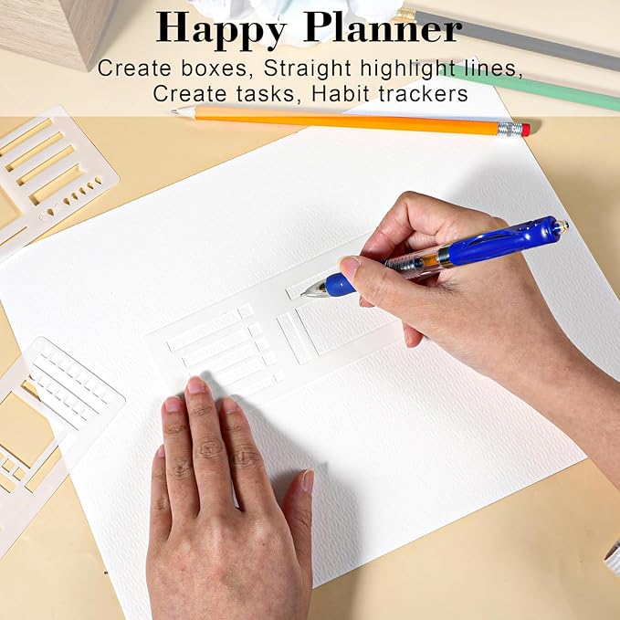 9 Pack Handmade Flexible Record Template, Reusable Planner Stencils Set Stencils Drafting Tools Templates Planner Stencil for Dot Grid Journals Calendar Scrapbooking DIY Craft