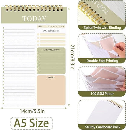 2 Packs To Do List Notepad, Total 208 Pages To Do List Notebook A5 Undated Daily Planner Notepad with Task Checklist Home Office School Supplies