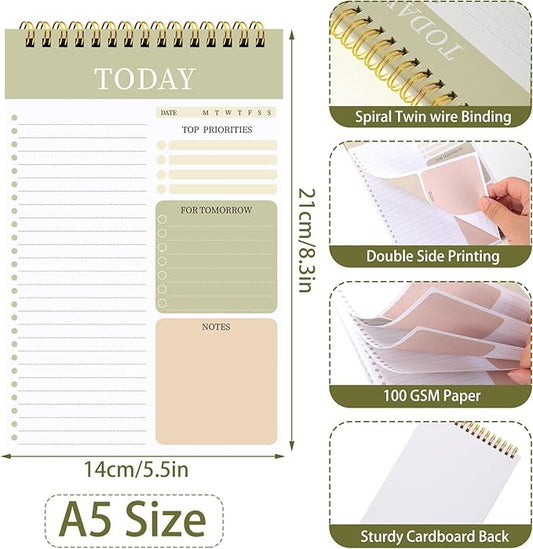 2 Packs To Do List Notepad, Total 208 Pages To Do List Notebook A5 Undated Daily Planner Notepad with Task Checklist Home Office School Supplies