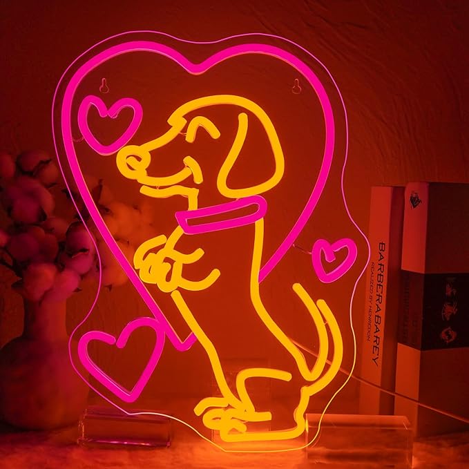 NOSUN Love Dog Neon Sign for Wall Decor Dachshund Pink Led Light Sign for Pet Shop Bedroom Wall Home Party Decor Accessory Gift for Dog Lover Bar Party Club Bedroom Gaming Room Men Cave Decorations Christmas Gift