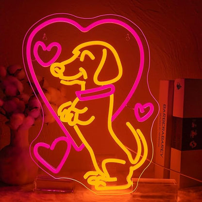NOSUN Love Dog Neon Sign for Wall Decor Dachshund Pink Led Light Sign for Pet Shop Bedroom Wall Home Party Decor Accessory Gift for Dog Lover Bar Party Club Bedroom Gaming Room Men Cave Decorations Christmas Gift