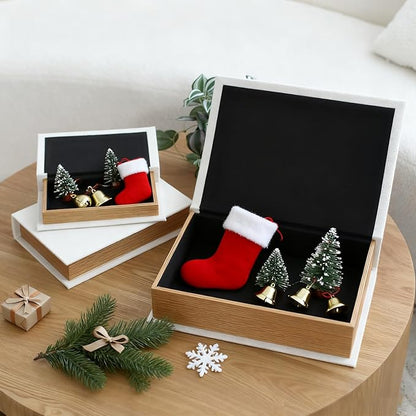 Modern Linen and Wood Decorative Faux Book Boxes Set of 3-13",10",8" - Linen