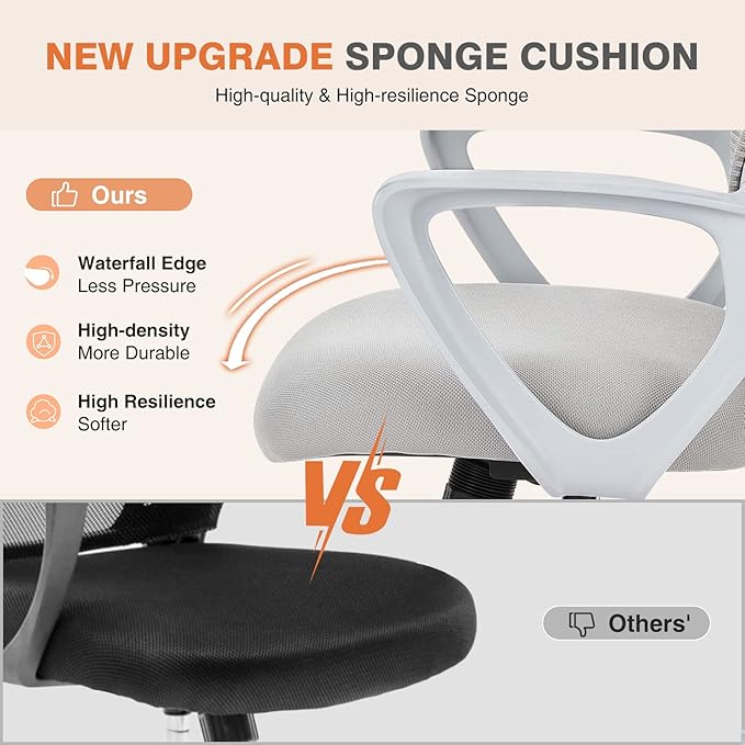 Sweetcrispy Ergonomic Mid-Back Mesh Home Office Desk Chair with Wheels, Lumbar Support, and Comfortable Armrests for Home, Bedroom, Study, Office