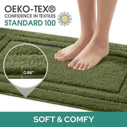 HOMEIDEAS Bathroom Rugs Sets 3 Piece, Super Soft and Absorbent Non Slip Microfiber Toilet Bath Mat with U-Shaped (Sage Green)