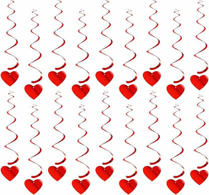 Red Heart Swirls Party-Decorations - 18Pcs Romantic Special Night Galentines Hanging Streamers Garland, Girl Wedding Anniversary Baby Bridal Shower Birthday Decor Supplies Hugtmr