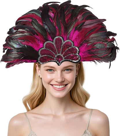 Women's Carnival Feather Headpieces Sequin Headdress for Wedding Masquerade Party Cosplay Feather Headbands