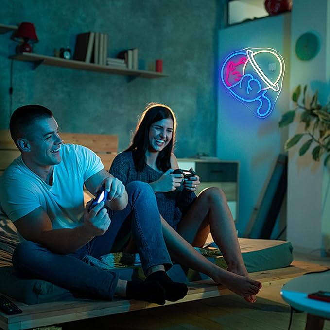 NOSUN Astronaut Cat Neon Sign Cat Neon Signs for Wall Decor Anime Neon Sign Funny Decor Room Blue Light Up Sign for Bedroom Bar Party Gifts for Kids Adul Women Light