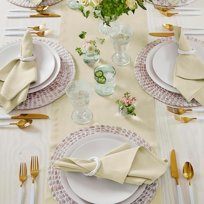 Solino Home Linen Birch Table Runner 36 Inches - 100% Pure Linen Short Table Runner 14 x 36 Inch Ideal for Dresser and Coffee Tables - Fall, Autumn - Fete