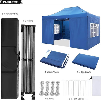 COBIZI 10x15 Pop Up Canopy with 4 Sidewall,Heavy Duty Canopy UPF 50+ All Season Wind Waterproof Commercial Outdoor Wedding Party Tents for Parties Gazebo with Carry Bag(10 x 15 ft Blue)