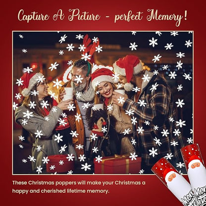 Christmas Confetti Cannon 12Pack Snowflake Confetti Poppers White 12inch Party Poppers with Foil Snowflake Xmas Confetti Cannon Metallic for Christmas New Year Festive Holiday Celebration Party Decor