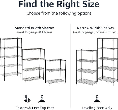 Amazon Basics 5-Shelf Multipurpose Adjustable Steel Garage Shelving Unit, Storage Rack for Kitchen, 200 lbs Per Shelf, Easy Assembly, 13.4"D x 23.2"W x 60"H, Black