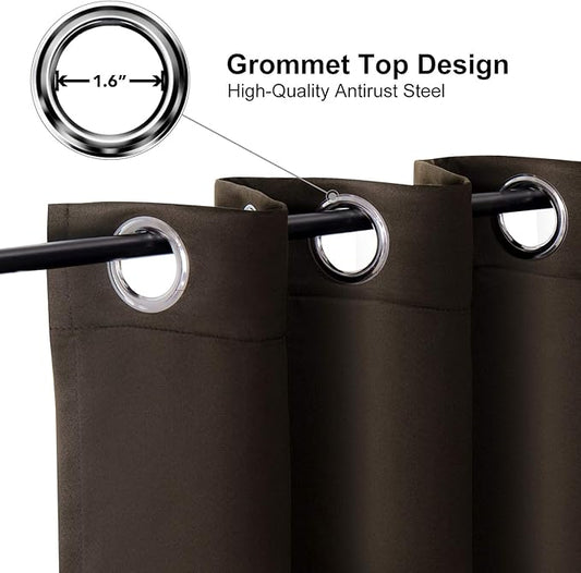 ChrisDowa Blackout Curtains 108 Inches Long for Living Room, Grommet Thermal Insulated Room Darkening Curtains for Bedroom (1 Panel Set, Brown, 52W x 108L)