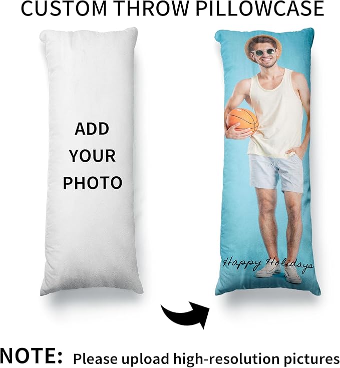 Easycosy Custom Pillow with Picture & Text, Two-Sides Velvet Customized Photo Pillowcase, 20"x60" Personalized Pillowcover with Photo, Custom Love Keepsake Gifts (No Pillow Insert)