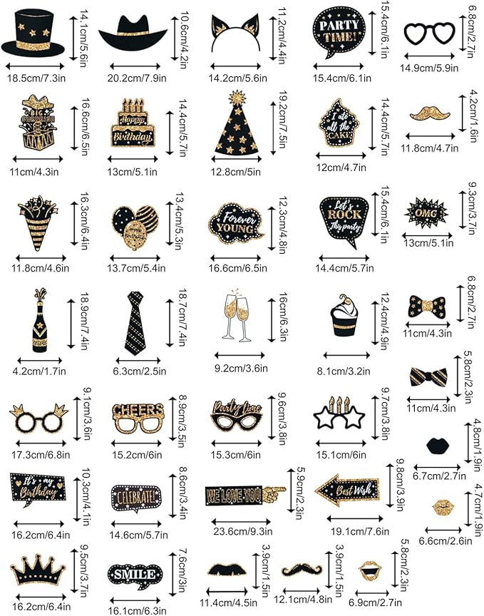 HARZHI Photo Booth Props Kit for Birthday Wedding Party Supplies Carnival Crazy Dance Decor Photobooth Funny Cute Holiday Selfie Supplies Masked Ball (36 Pcs Birthday)