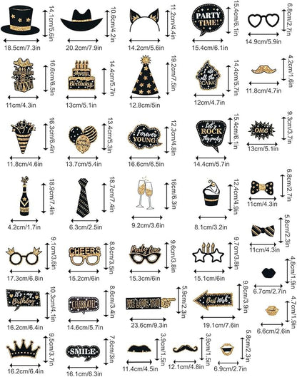 HARZHI Photo Booth Props Kit for Birthday Wedding Party Supplies Carnival Crazy Dance Decor Photobooth Funny Cute Holiday Selfie Supplies Masked Ball (36 Pcs Birthday)