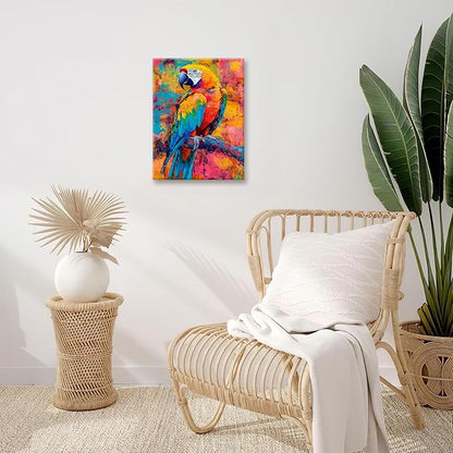 Parrot Wall Art, Graffiti Parrot Pictures Wall Decor, Colorful Birds Canvas Prints, Banksy Animal Painting, Framed Artwork for Bathroom Living Room Bedroom Office Dining Room 24"X20"