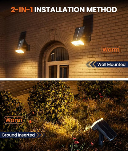 1 Pack Solar Spotlights Outdoor Waterproof IP67,Adjustable Wall&Ground Solar Lights Powered with 3 Colors, 3 Modes, Dusk to Dawn for Pathway/Garden/Yard/Patio/Driveway/Landscape Lighting Outside Décor