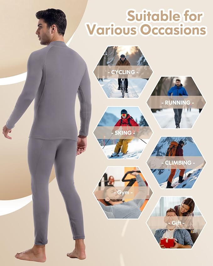 CL convallaria Thermal Underwear for Men Long Johns Fleece Lined Hunting Gear Set Base Layer for Cold Weather XS-4XL