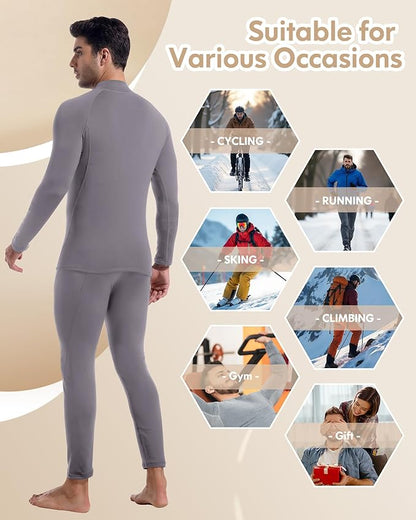 CL convallaria Thermal Underwear for Men Long Johns Fleece Lined Hunting Gear Set Base Layer for Cold Weather XS-4XL