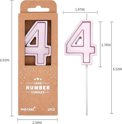 PHD CAKE 2.76 Inch Luxe Rose Gold 4 Number Birthday Candles, Rose Gold Number Candles, Cake Number Candles, Party Celebration