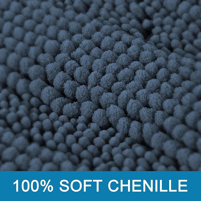 H.VERSAILTEX Bath Rugs for Bathroom Non Slip Bath Mats Thick Chenille Striped Bath Rug Runners 47" x 17" Absorbent Fluffy Soft Shaggy Mats Dry Fast Plush Area Carpet for Bath Room - Blue Indigo