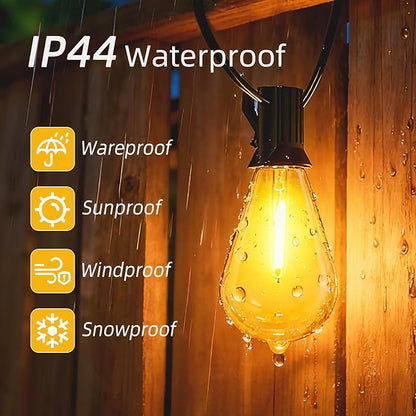 50FT Outdoor String Led Patio Lights 15M Outside Waterproof Light with ST38 Shatterproof Bulb Connectable Hanging Outdoor Electric Lighting for Garden Backyard Gazebo Porch Party Yard