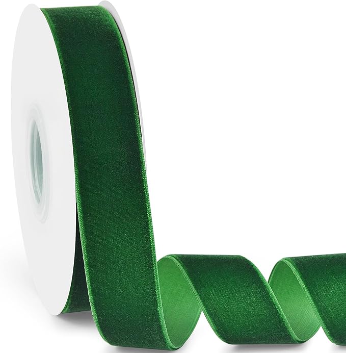 1" Wide Velvet Ribbon, 10 Yards - Forest Green Velvet Ribbon on Spool for Crafts, Gift Wrapping, DIY, Hair Bows, Wedding Invitations, Parties, Valentine's Day, and Christmas