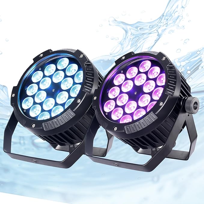 Outdoor Waterproof LED Par Lights 18x18W RGBWA UV 6in1 LED Light DMX Control Stage Light DJ Equipment Disco Lighting for Party, Club, Bar, Wedding, Halloween Decorations 2 Pack