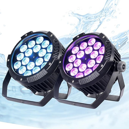 Outdoor Waterproof LED Par Lights 18x18W RGBWA UV 6in1 LED Light DMX Control Stage Light DJ Equipment Disco Lighting for Party, Club, Bar, Wedding, Halloween Decorations 2 Pack