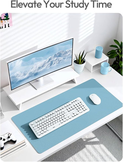 YSAGi Leather Desk Protector, Office Mat, Large Mouse Mat, Non-Slip PU Leather Blotter, Laptop Desk Pad, Waterproof Writing Pad for Office and Home (Sea Blue, 31.5" x 15.8")