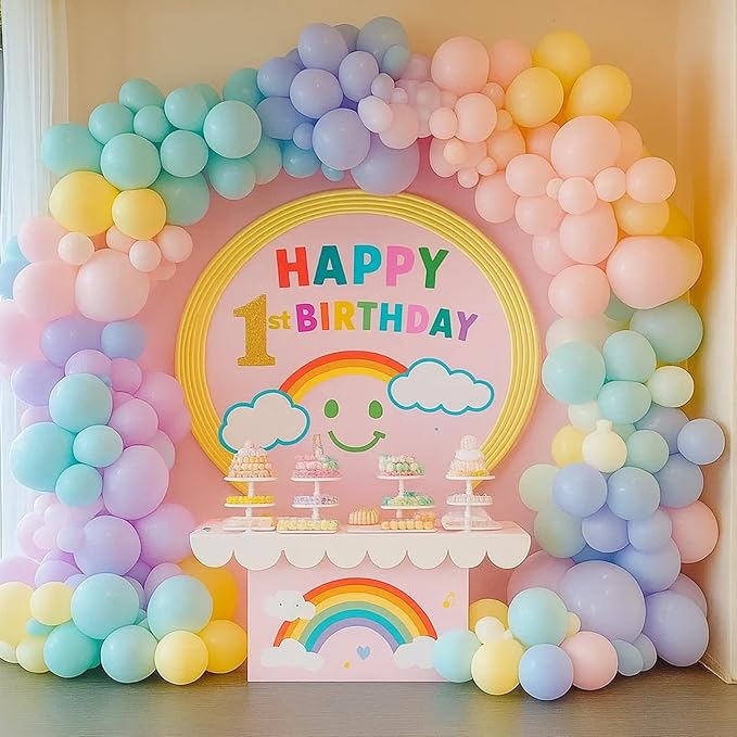 Patimate Pastel Balloons Set, 50 pcs 12 inch Rainbow Multicolor Pink Purple Green Yellow Blue Macaron Latex Balloons Kit for Birthday Baby Shower Bridal Shower Party Decorations